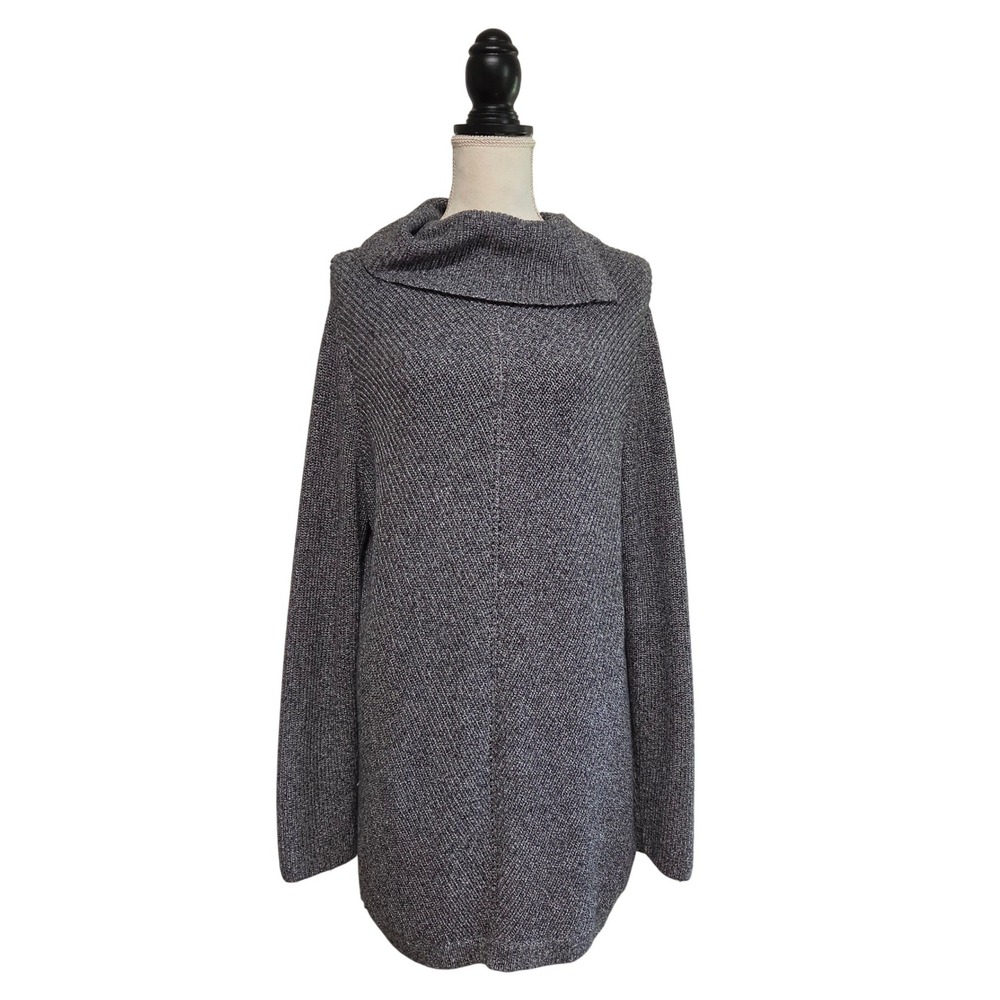 Talbots Gray Marled Draped Cowl Neck Eyelet Column Tunic Sweater Size XL Neutral